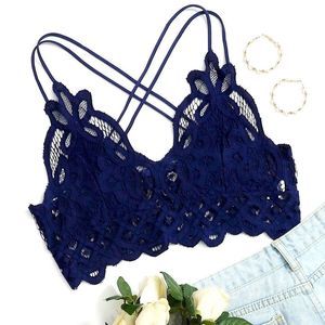 🎁NWT Shein Navy Blue Lace Bralette (like Free People Adella Bra) Size M🎁